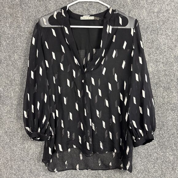 Alice + Olivia Tops - Alice Olivia Top Blouse  Womens Size M Black Sheer Unlined Ethereal Refined